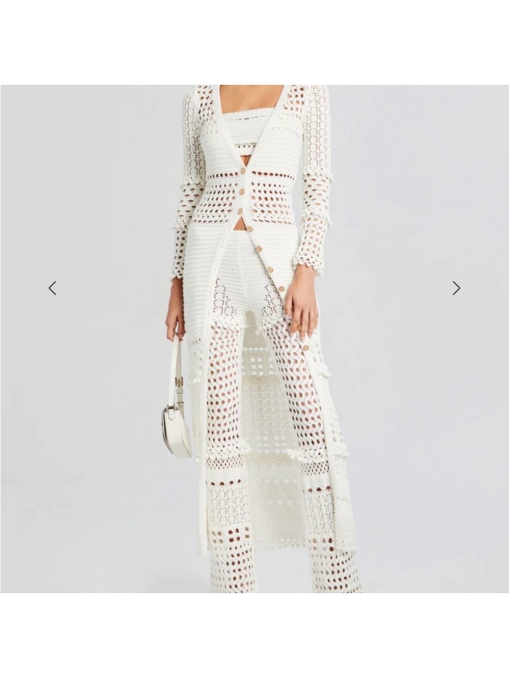 Retrofete Ivory Crochet Wide-Leg Knit 3 piece set